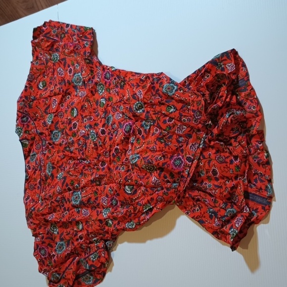 Maeve Orange Blue Silk Paisy Floral Fitted Waist Fit and Flare Blouse A25 - Picture 6 of 6